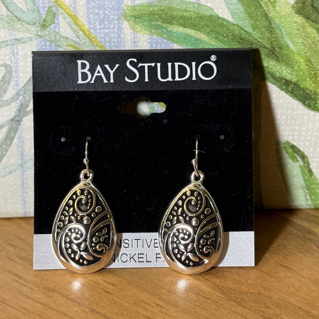 Bay Studio Silver-Tone Filigree Teardrop Dangle Earrings 13$